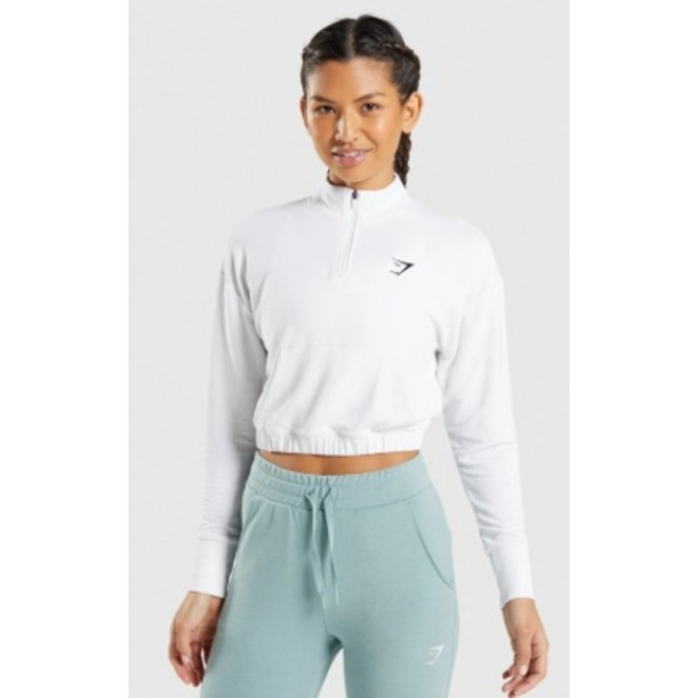 Gymshark Pippa Training Pullover Sweatshirt Womens M White Cropped Athleisure